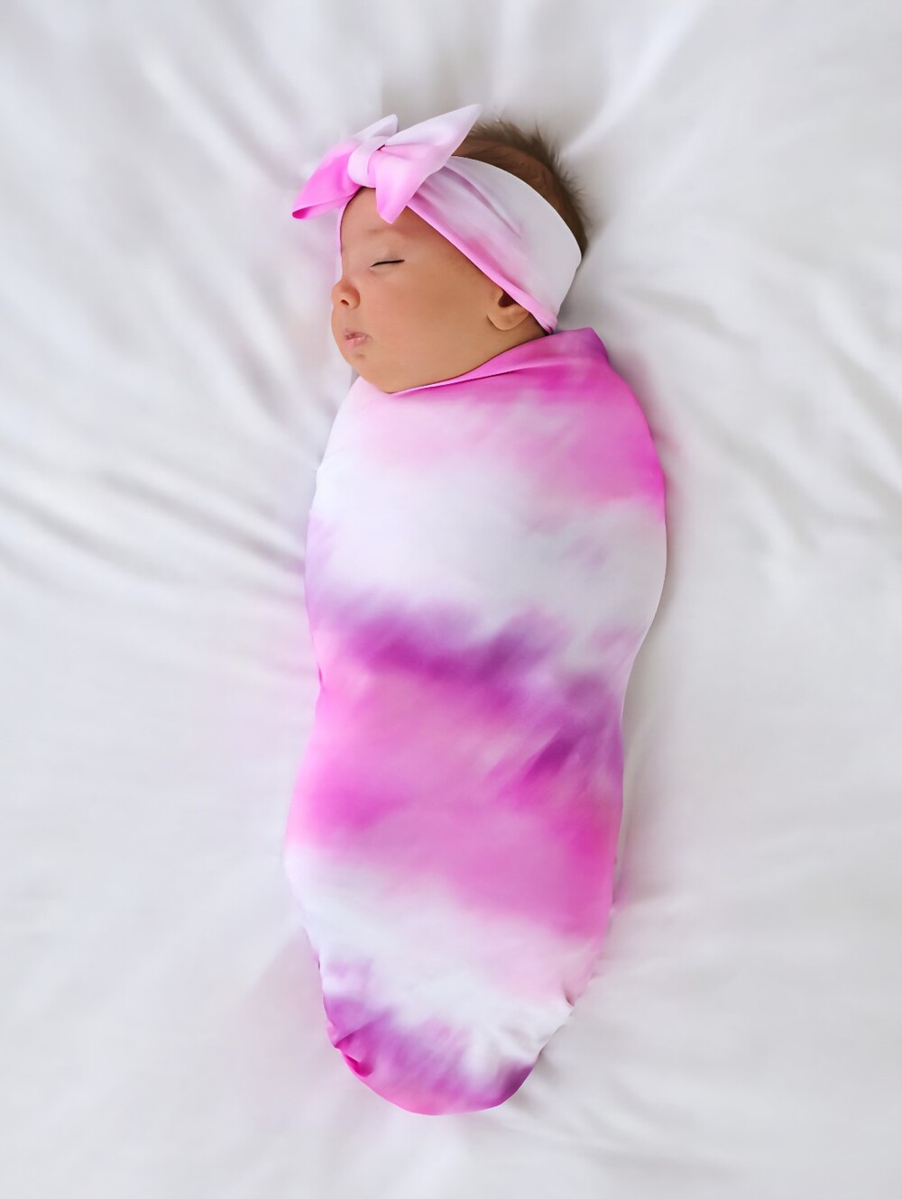 NIB Little Sleepies Limited Pink Cosmic Mist Swaddle & Luxe Bow Headband Set
